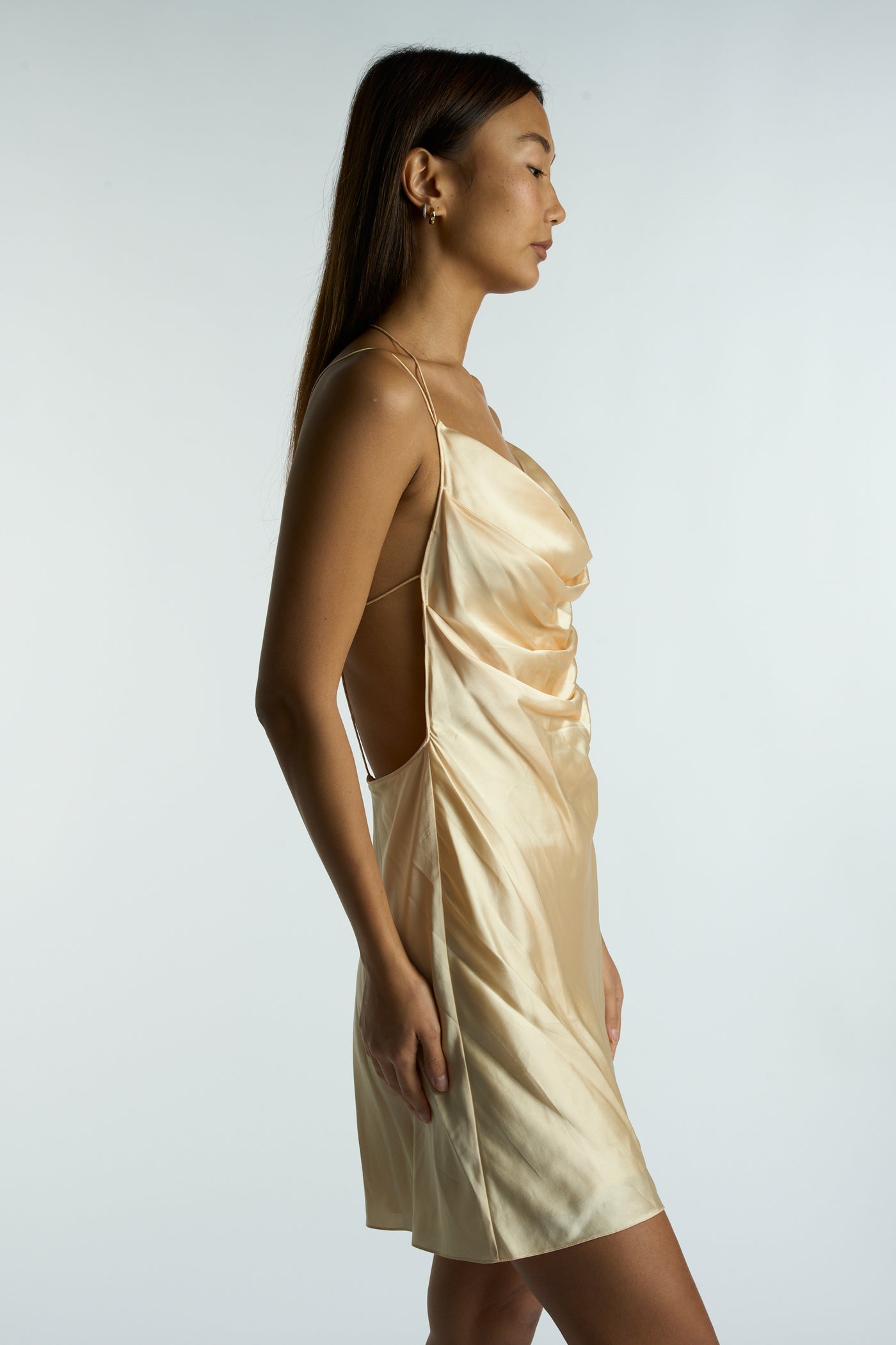 SAINT LAURENT champagne slip dress with open back RRP: $2390