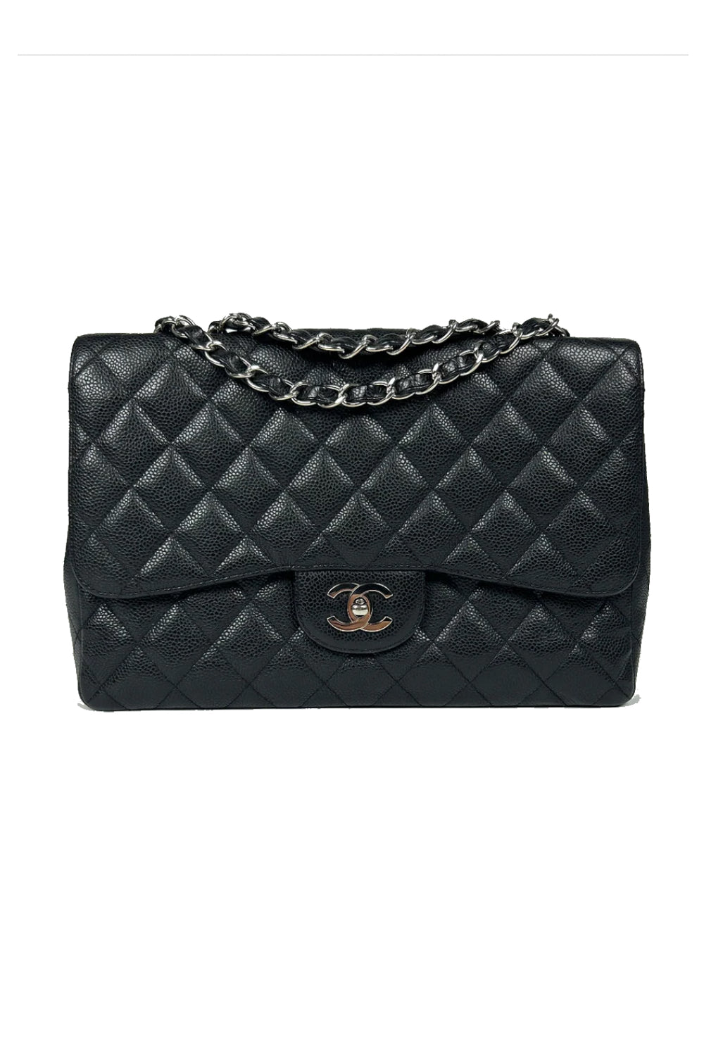 CHANEL Jumbo Single Flap Black Caviar With Silver Hardware Handbag