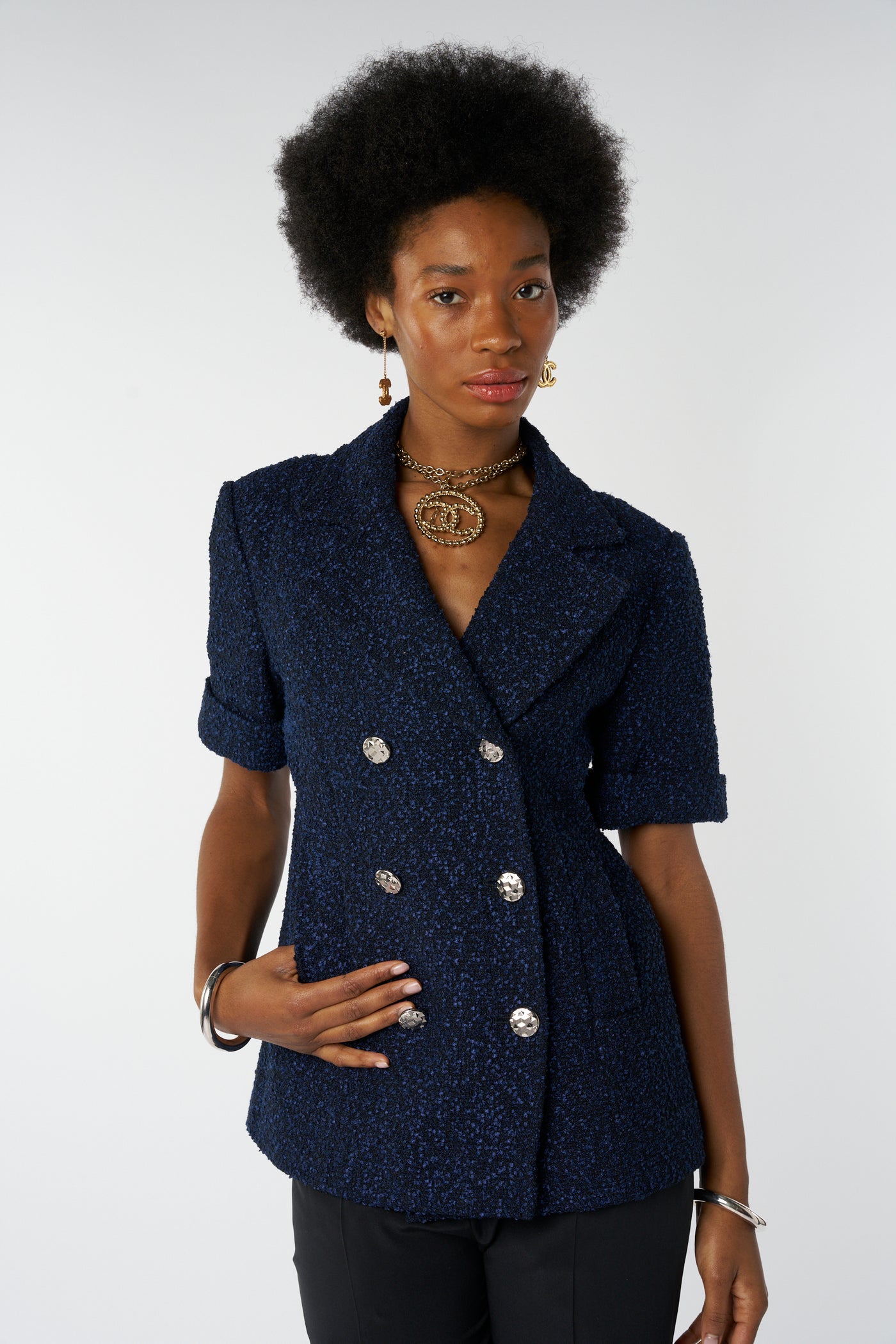 CHANEL jacket midnight blue tweed 40