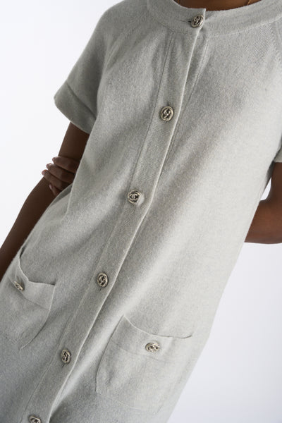 CHANEL light grey cashmere dress size 42 with CC buttons