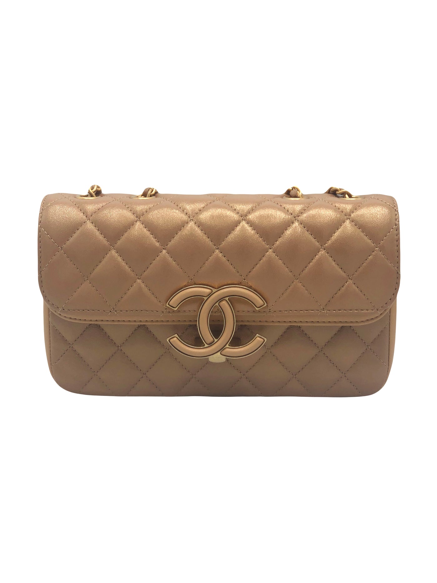 CHANEL Gold Bronze Double Flap handbag with box