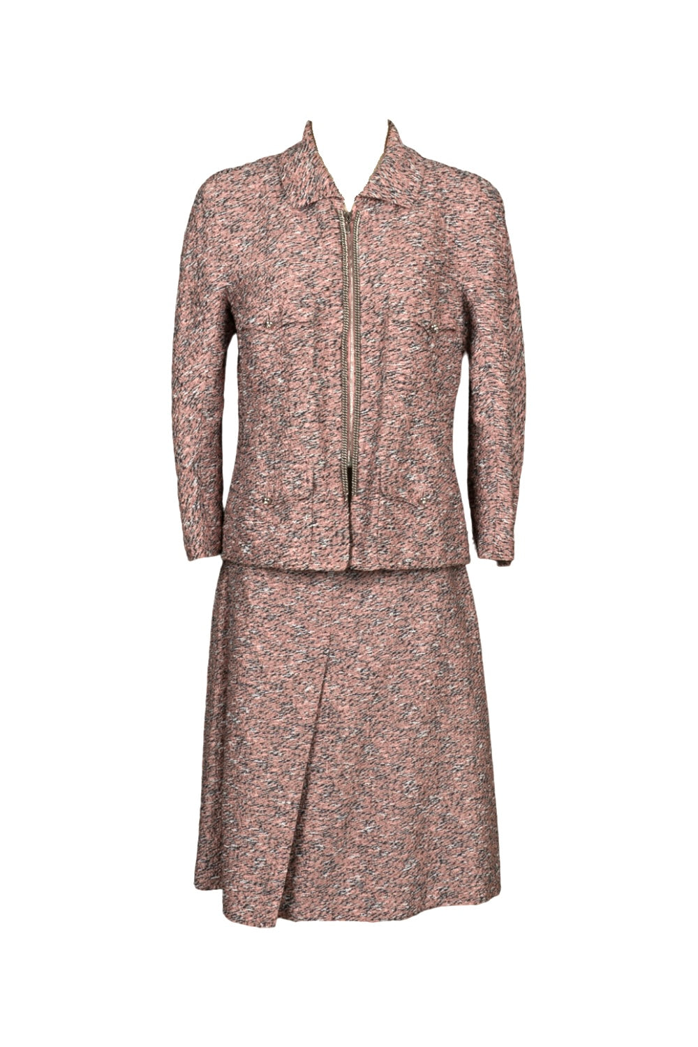 CHANEL Pink Silver Zip Chain Two Pieces Suit 2011 size 42