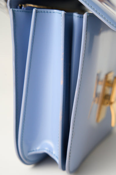 CELINE medium blue shiny calfskin classic handbag