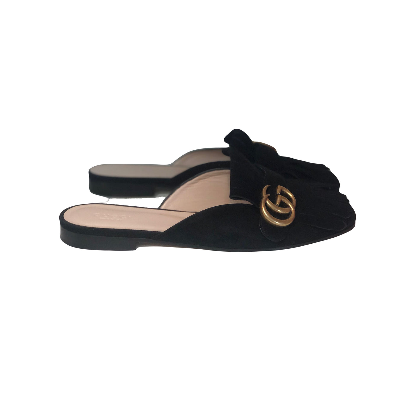 GUCCI Marmont Suede gold buckle flat mules size 37.5