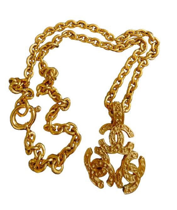 CHANEL triple “CC” gold vintage necklace