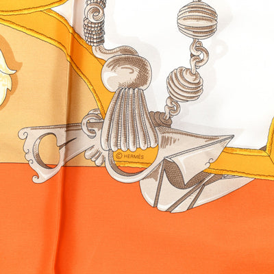 HERMES "l'instruction du roy en lexcercice de monter a cheval" by H. D'Origny orange silk 140 x 140 cm