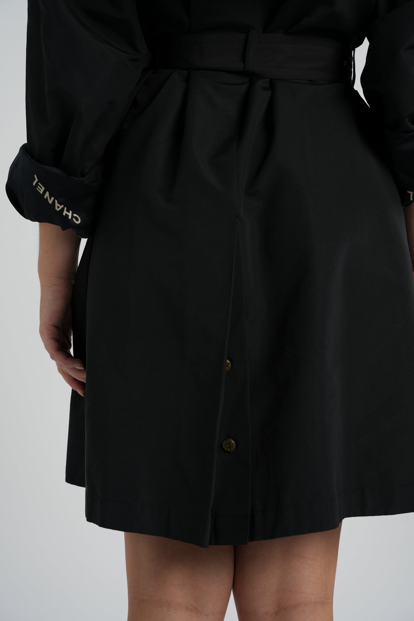 CHANEL collector's black trench with lettering lining vintage 1994