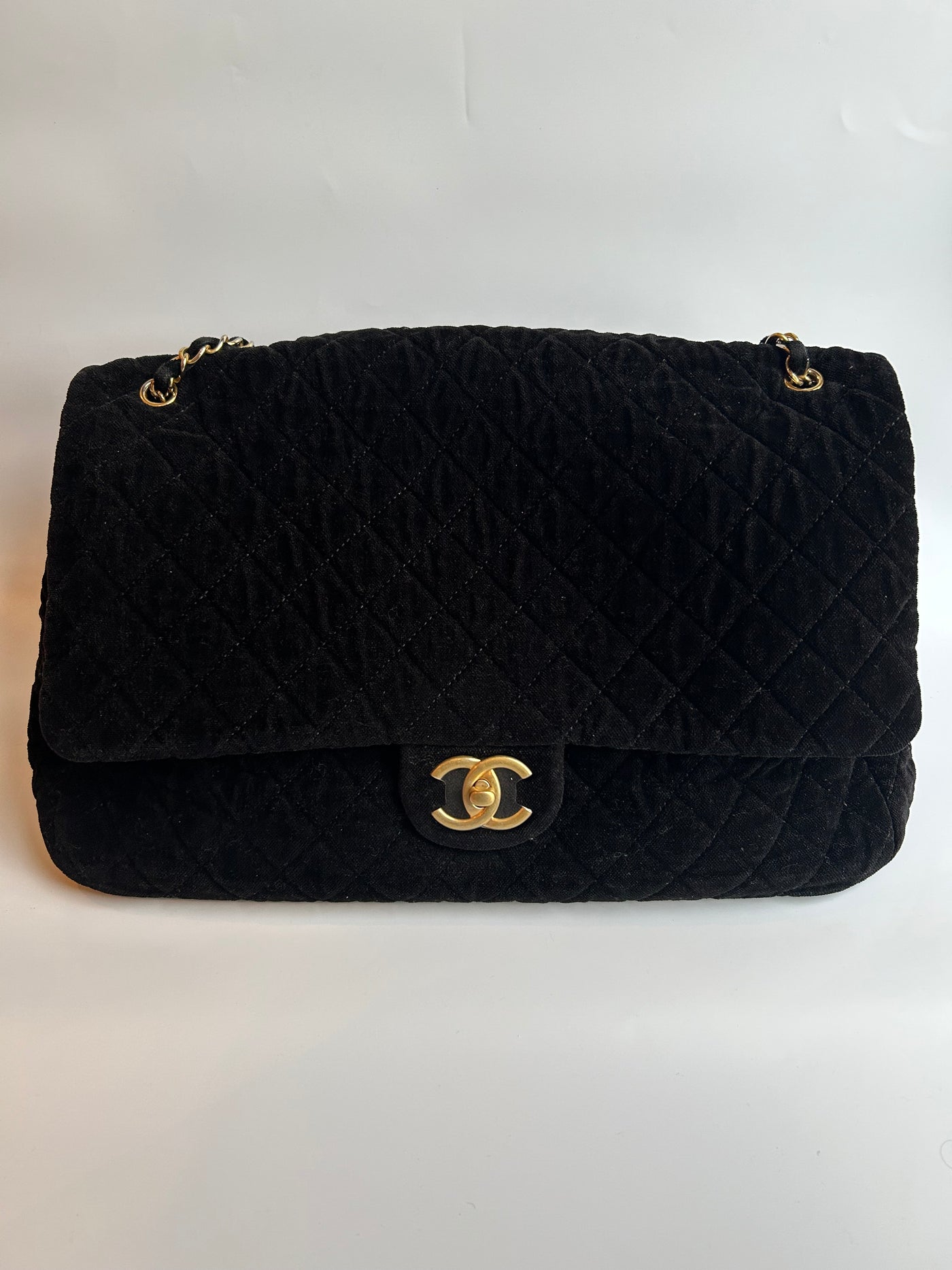 CHANEL XXL Airline runway terry velour single flap handbag