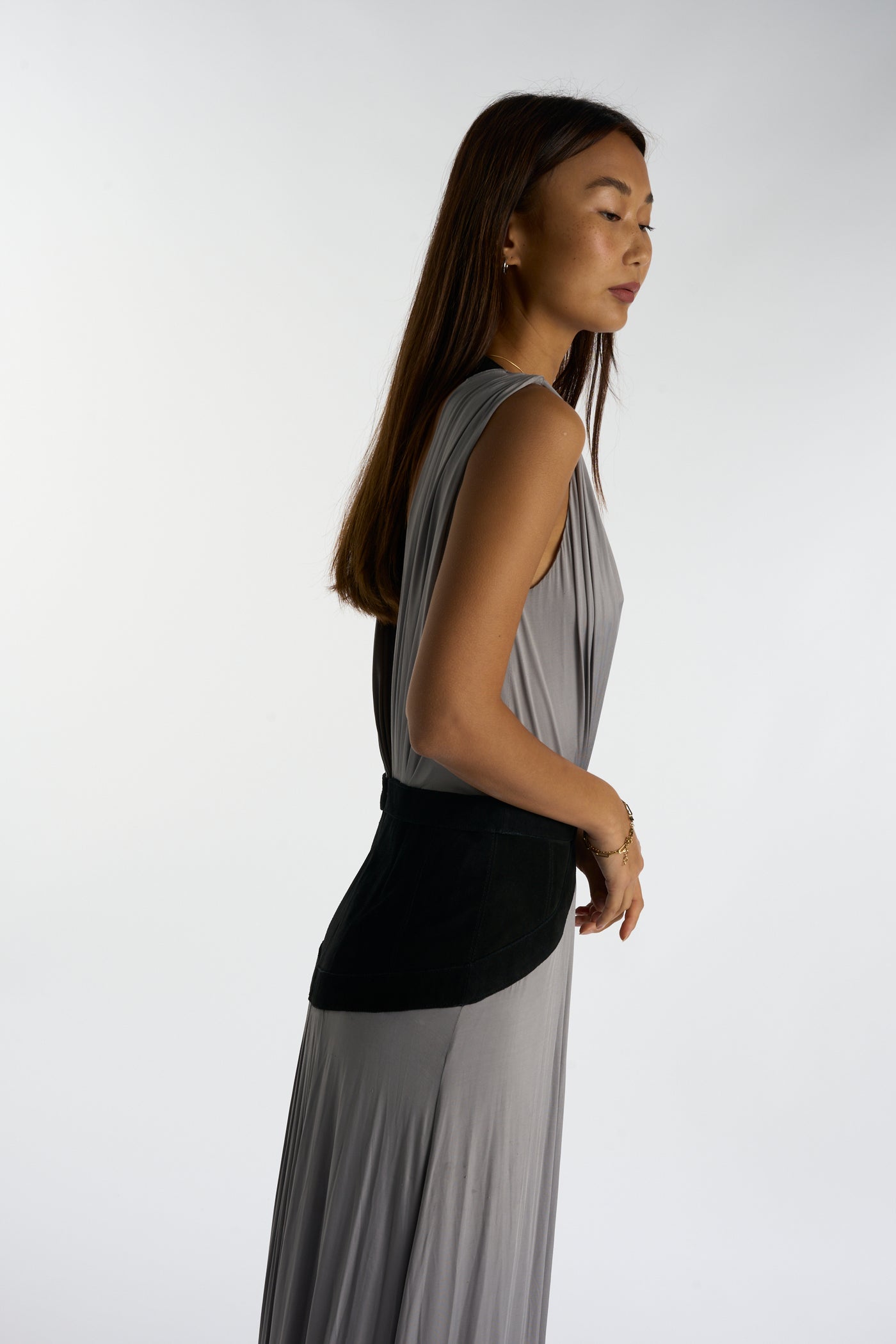 AMANDA WAKELEY grey black suede dress