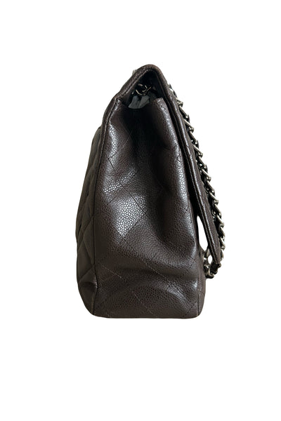 CHANEL Maxi espresso brown caviar leather with silver hardware current RRP €11700