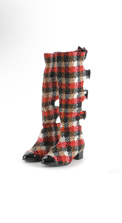CHANEL Fall 2007 Tweed Boots with black patent cap toe size 39
