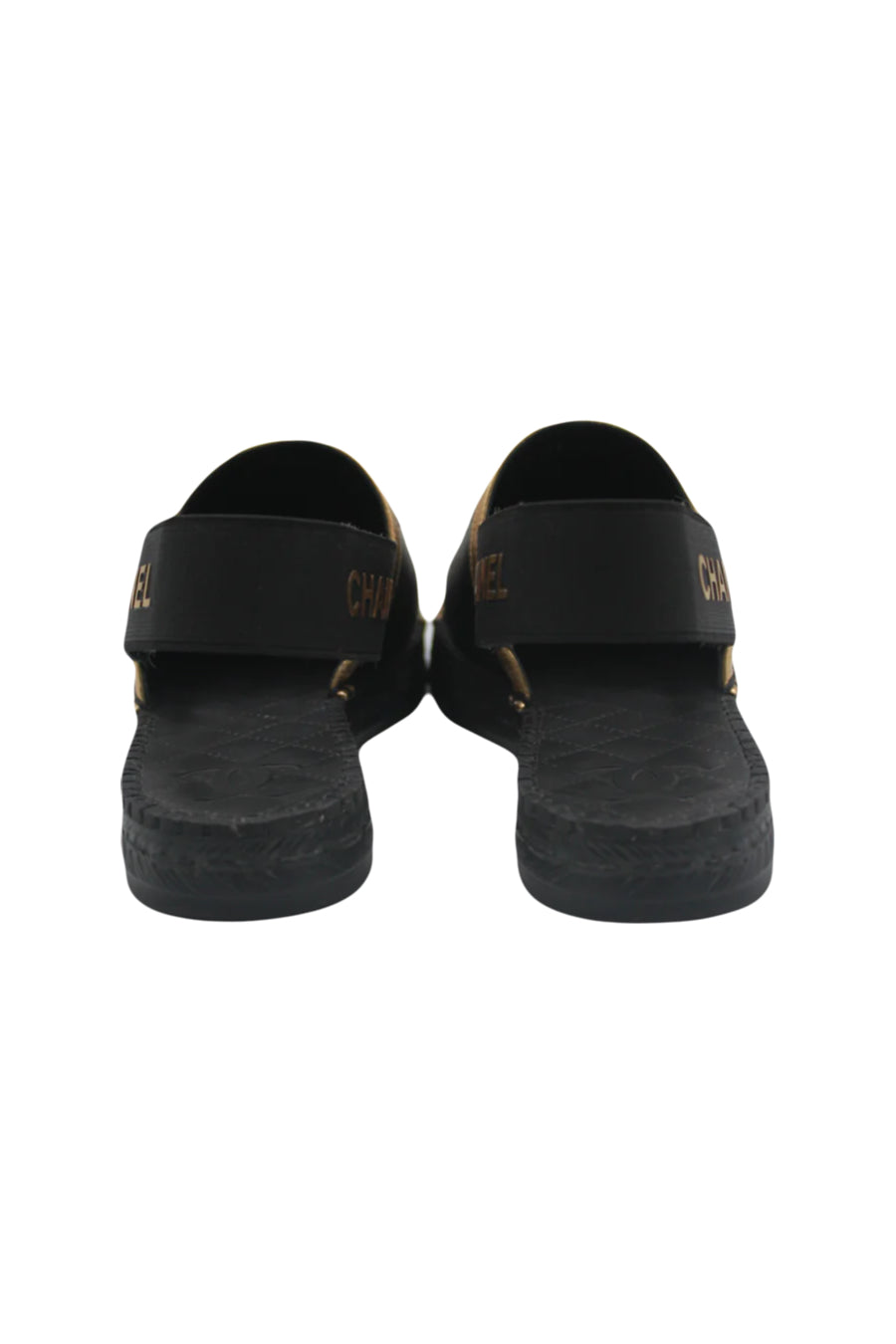CHANEL 2019 black and gold sling back espadrilles size 40 new full set