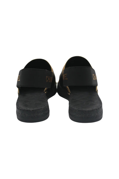 CHANEL 2019 black and gold sling back espadrilles size 40 new full set