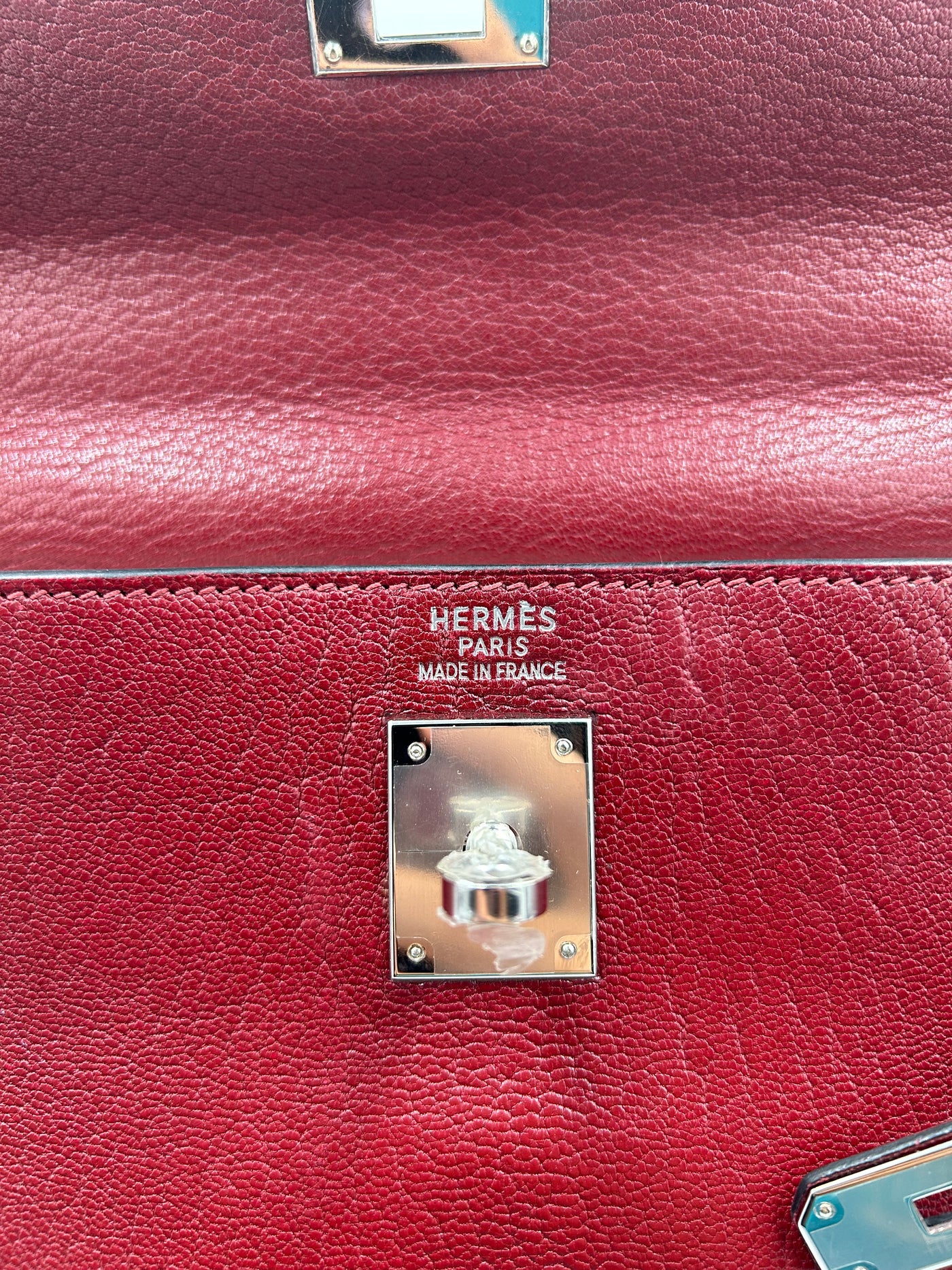 HERMÈS Kelly 35 chèvre rouge H with palladium hardware