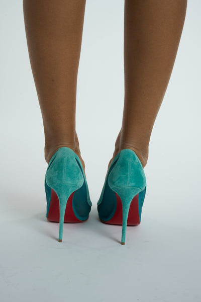 Christian LOUBOUTIN Galativi turquoise suede heels size 38.5