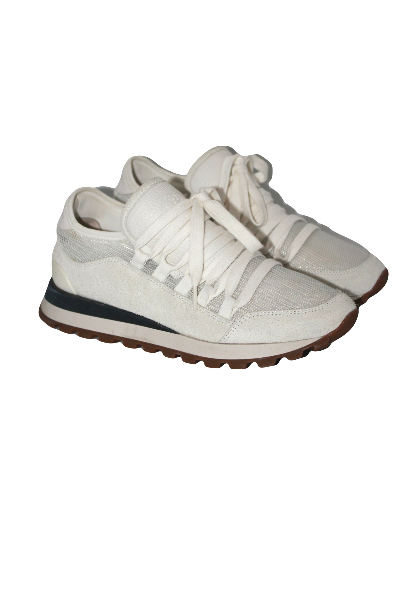 BRUNELLO CUCCINELLI white lace up trainers size 38