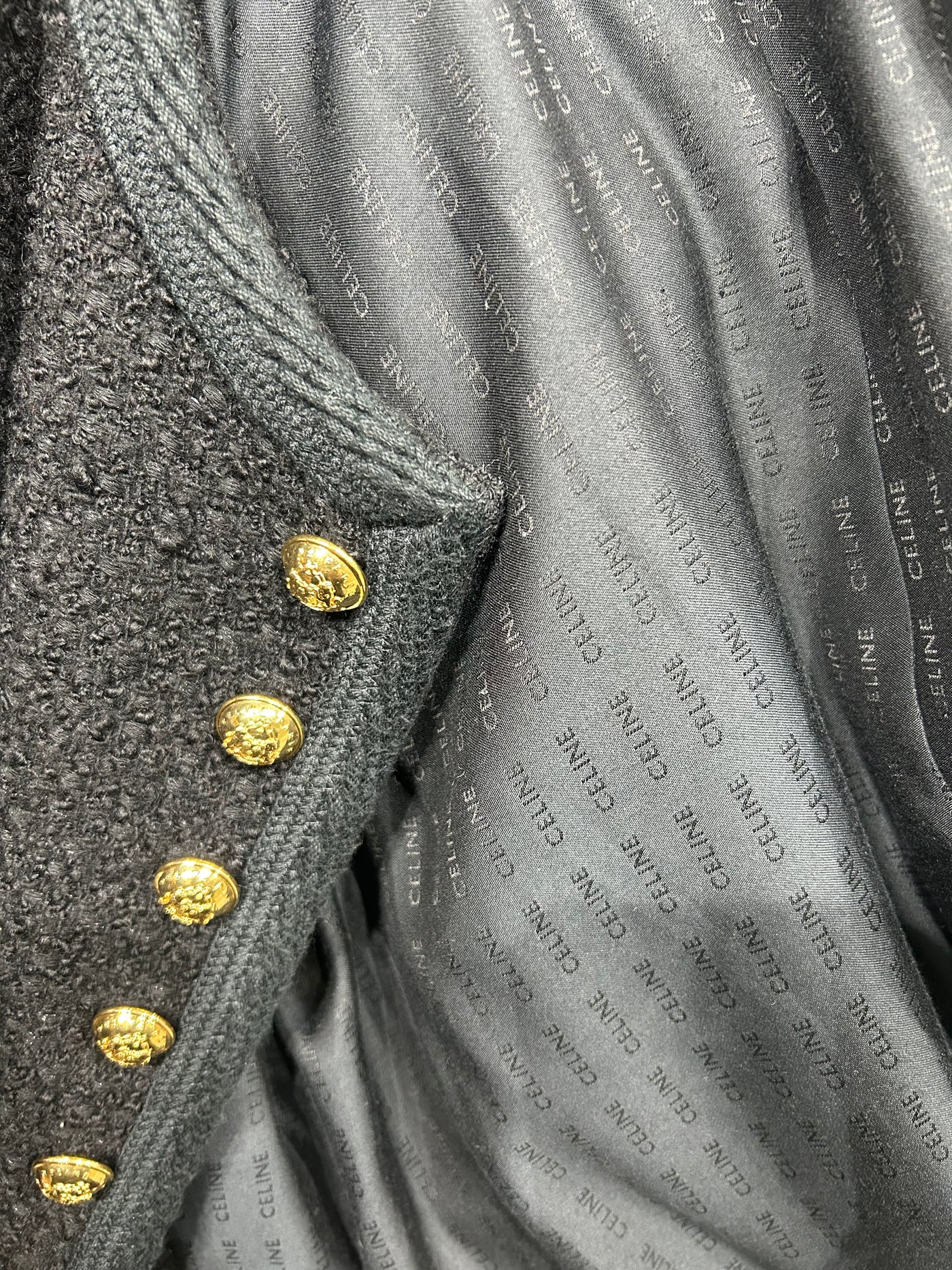 CELINE black chasseur jacket boucle with signature buttons size 40