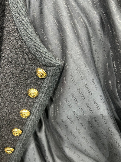 CELINE black chasseur jacket boucle with signature buttons size 40