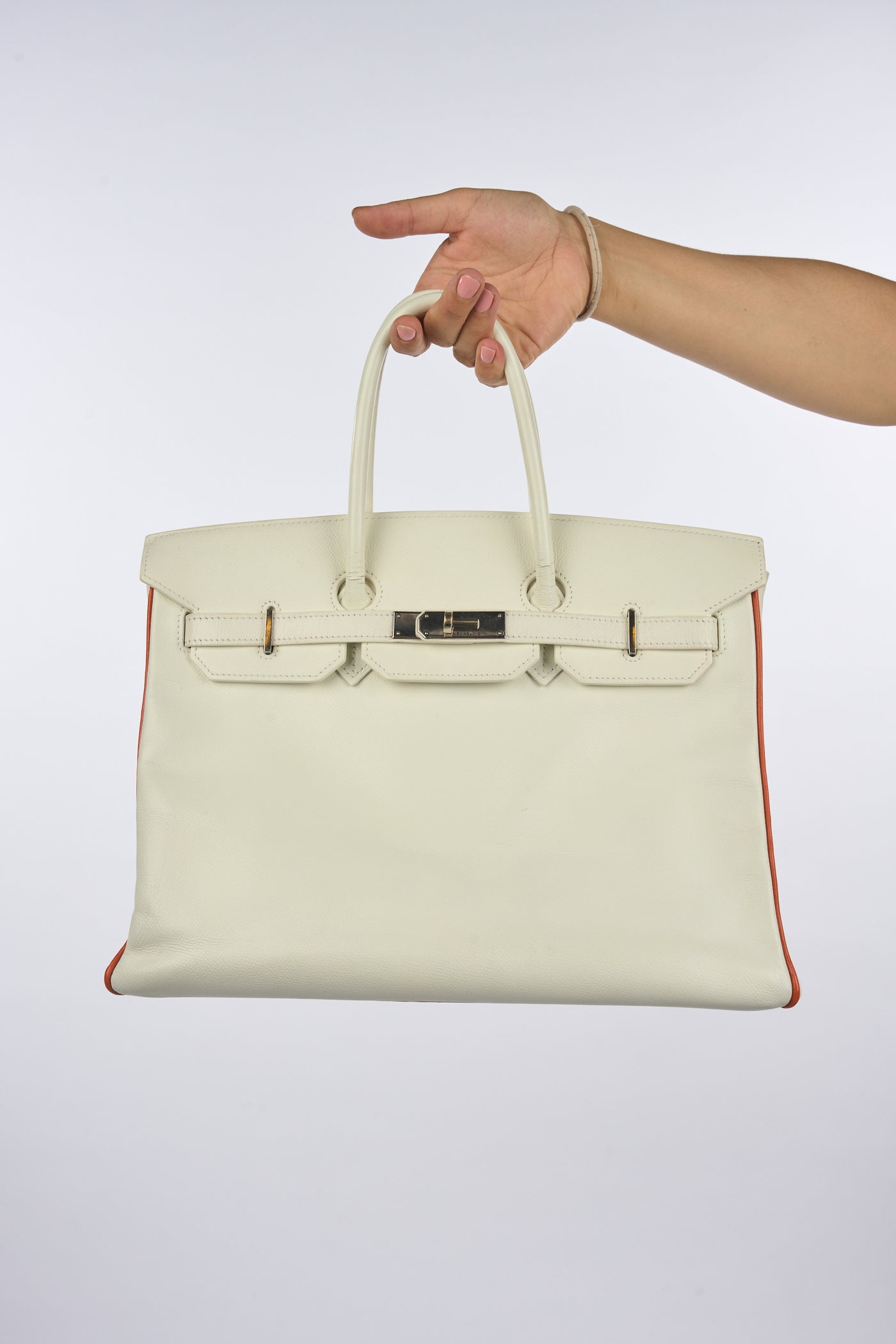 HERMES Birkin 35cm special order white/orange with palladium hardware