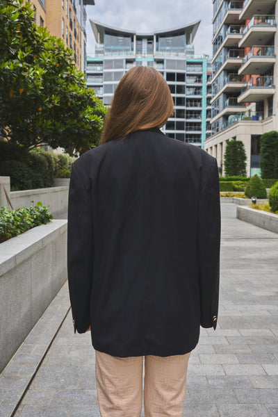 YSL navy double breasted blazer with gold "ysl" buttons