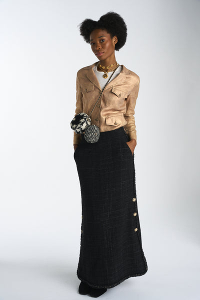 CHANEL Metiers d'Art collection runway long tweed skirt size 42