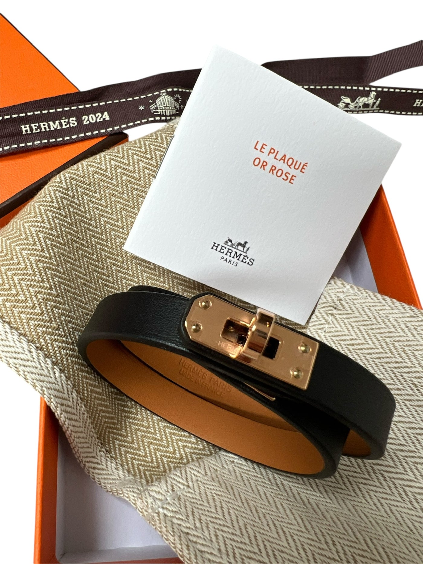 HERMES Kelly Double Tour bracelet Swift Noir Rose Gold Unworn with box