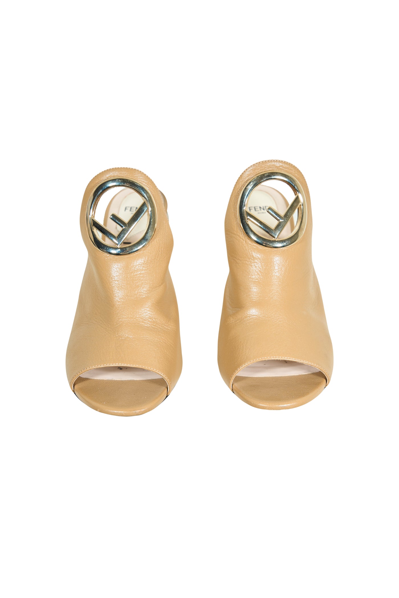 FENDI beige leather mules heels with gold “F”