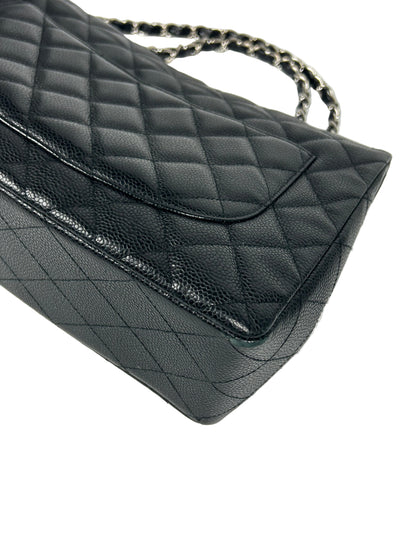 CHANEL Jumbo Single Flap Black Caviar With Silver Hardware Handbag