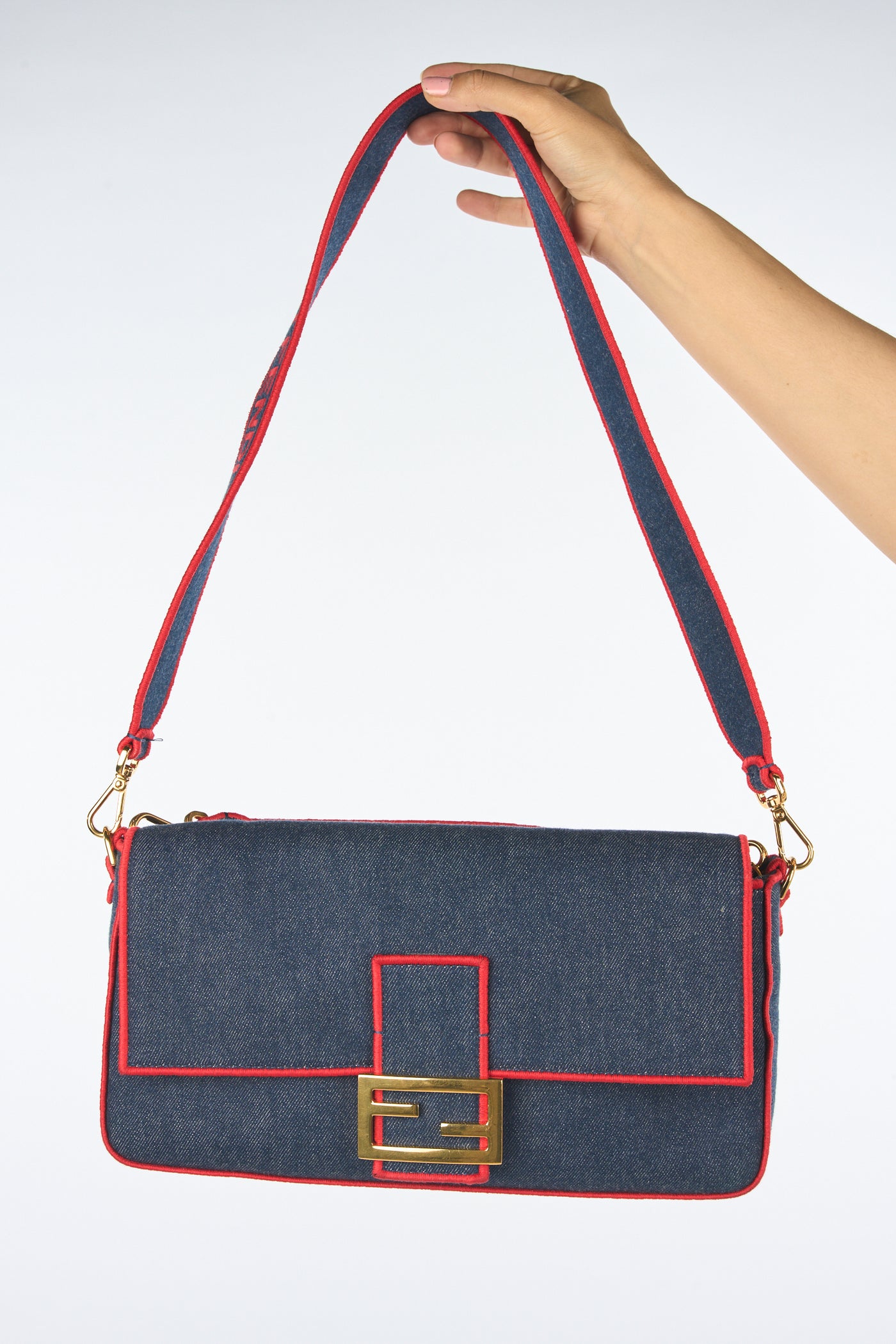 FENDI large baguette denim and red