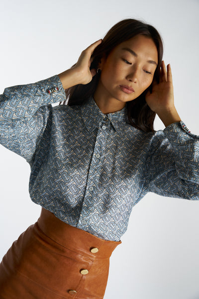 BURBERRY silk blue printed shirt blouse