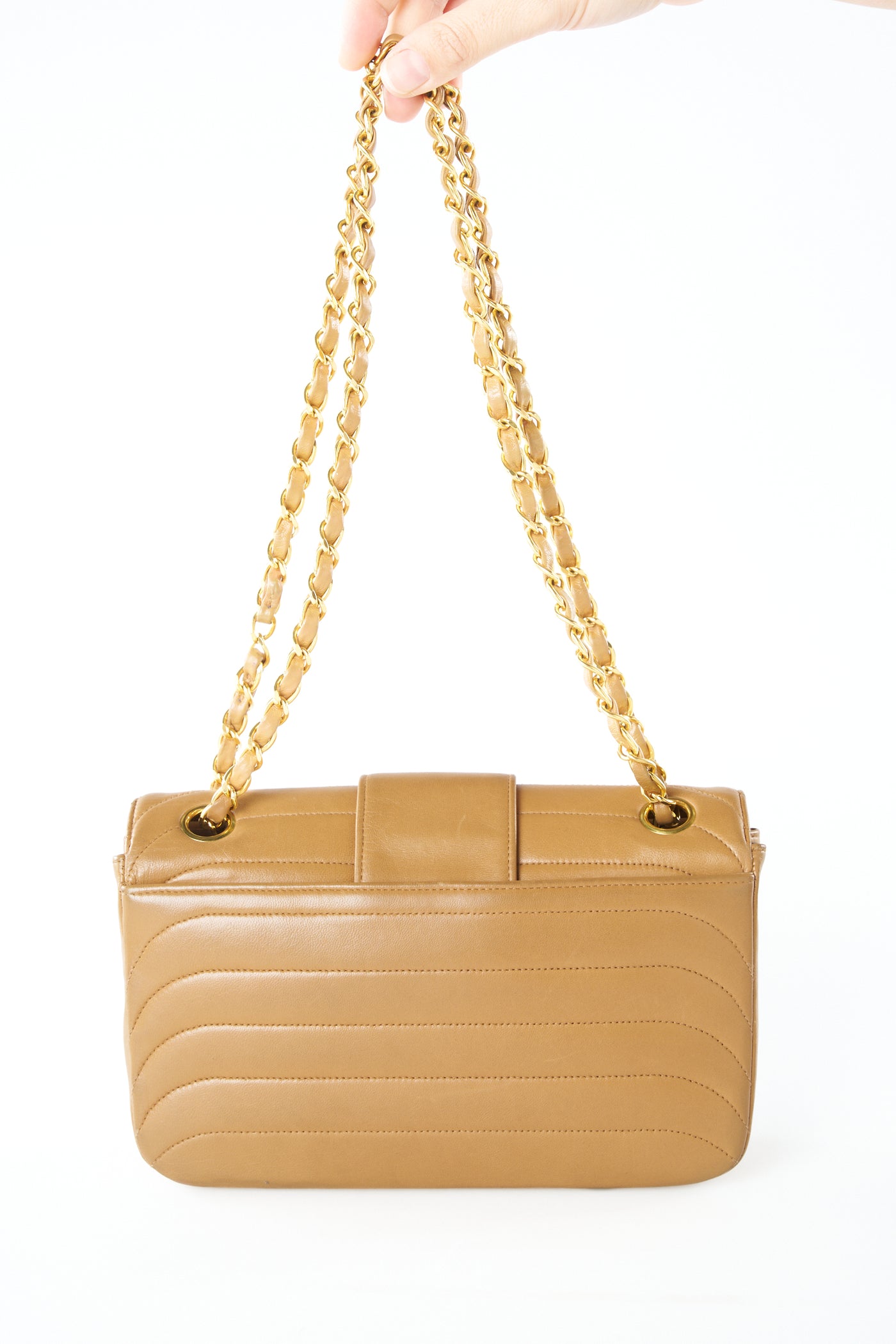 CHANEL rare caramel double flap wave leather handbag