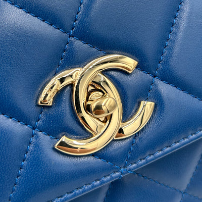 CHANEL Blue trendy handbag with light gold hardware brand new in box