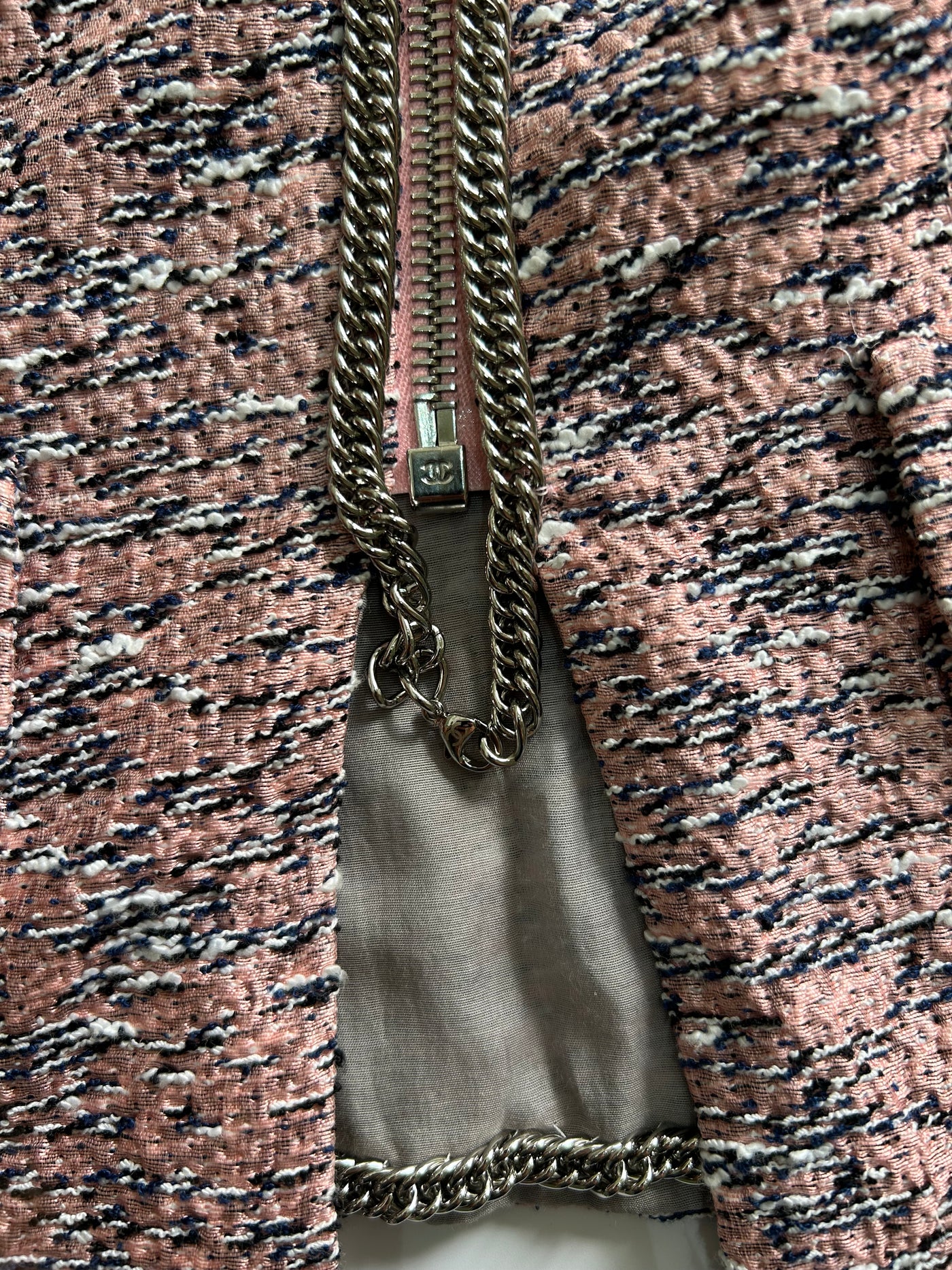 CHANEL Pink Silver Zip Chain Two Pieces Suit 2011 size 42