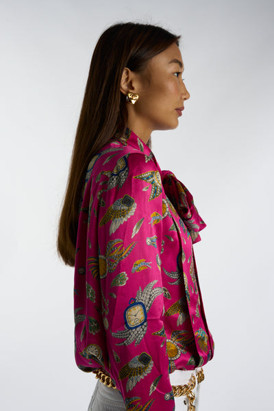 CHANEL F/W 1991 hot pink print silk blouse