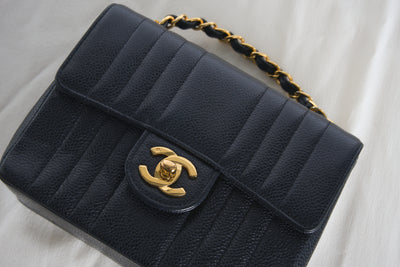 CHANEL rare mini square caviar vertical with gold hardware