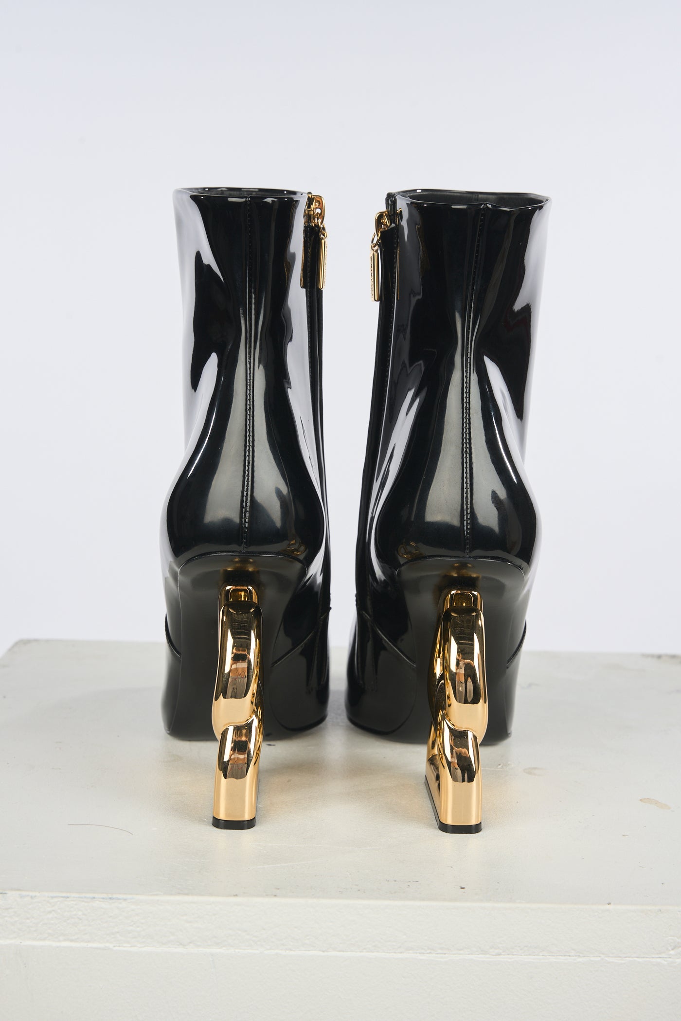 DOLCE GABBANA Patent Boots with “DG” gold heels size 38.5 * Never worn* RRP: £1250