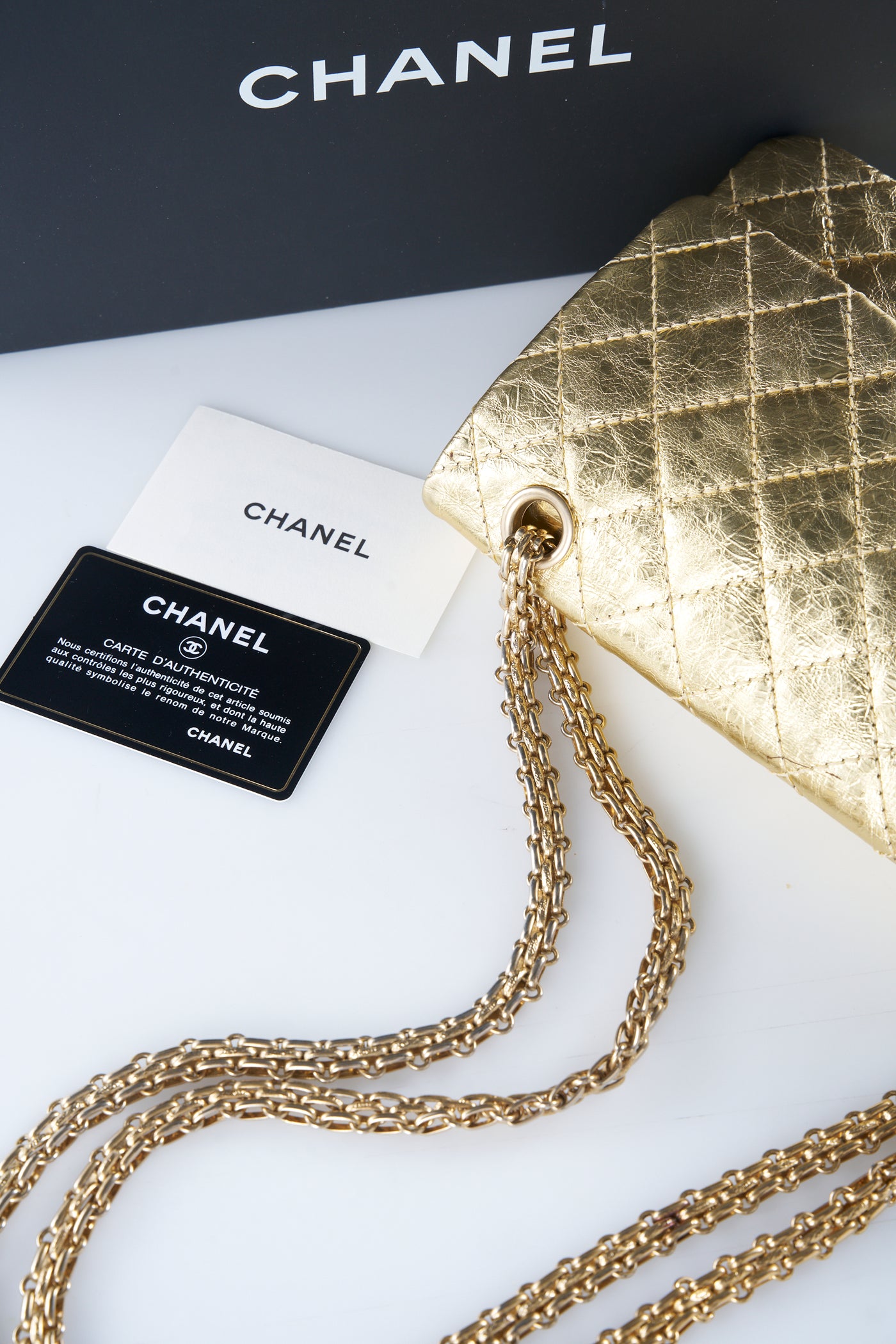 CHANEL gold small reissue handbag full set