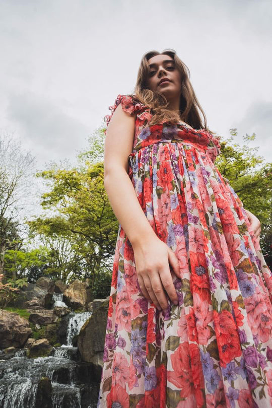 の*り様 Mmeeme Spiral frill flower long one Mmeeme Spiral frill flower long onepiece Dress in 👗Floral Long