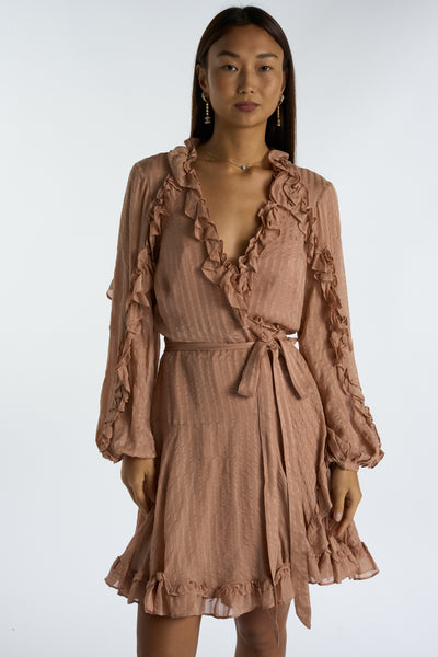 ZIMMERMANN silk blush ruffles wrap dress size 3