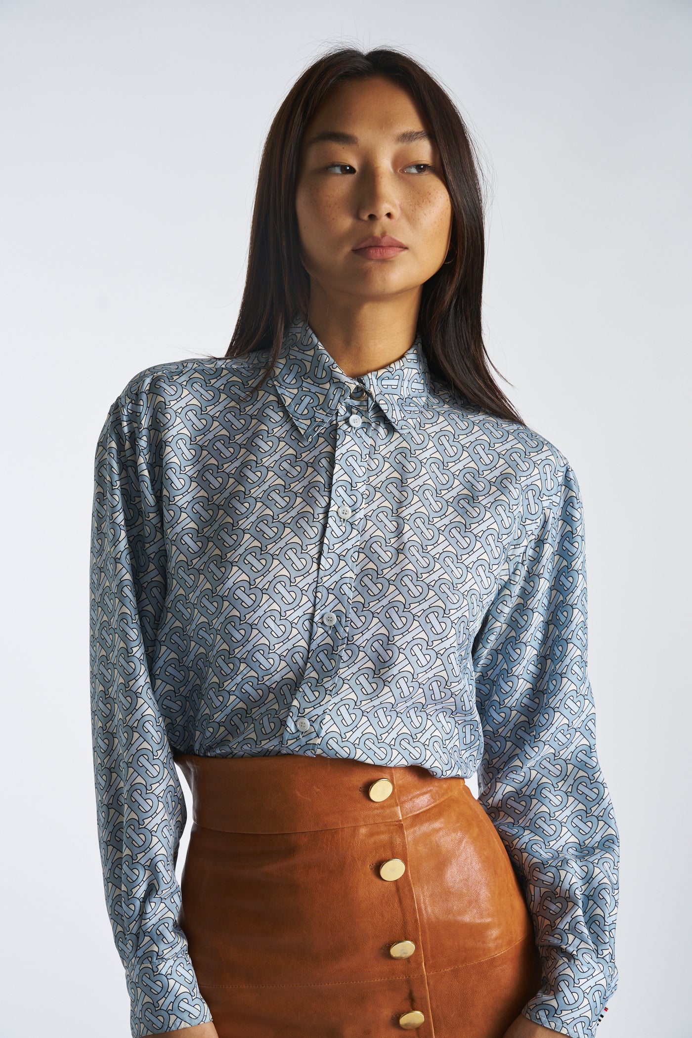 BURBERRY silk blue printed shirt blouse