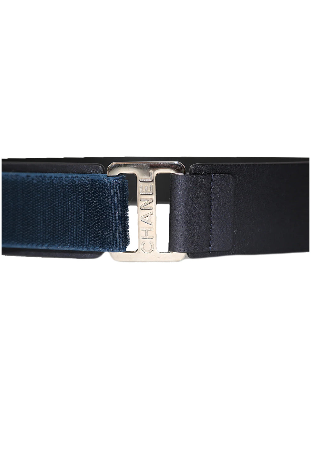 CHANEL 2017 Spring Runway Navy Leather Velcro Belt Adjustable