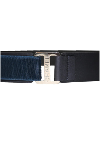 CHANEL 2017 Spring Runway Navy Leather Velcro Belt Adjustable