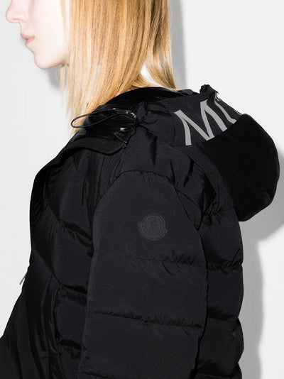 MONCLER Anwar Black Matte Pull Jacket with White Logo Print Hood