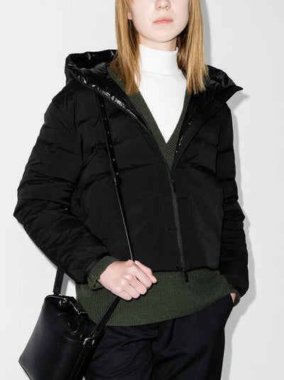 MONCLER Anwar Black Matte Pull Jacket with White Logo Print Hood