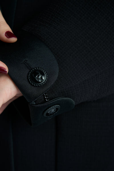 CHANEL black open blazer jacket with CC cuff links size 50