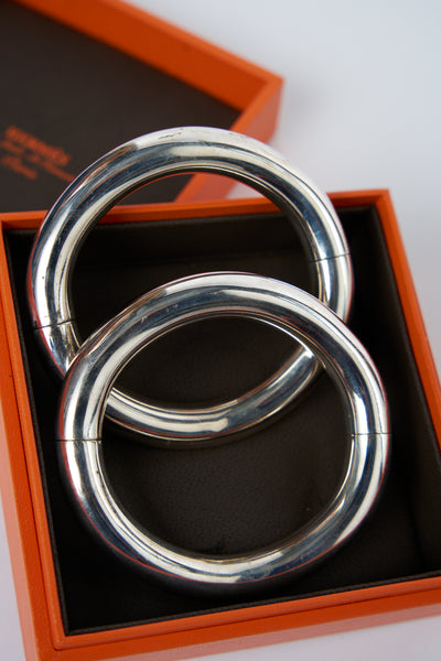 HERMES Silver bangle set of two with box