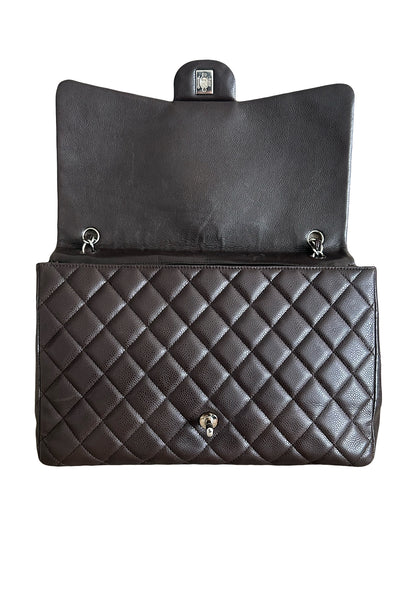 CHANEL Maxi espresso brown caviar leather with silver hardware current RRP €11700