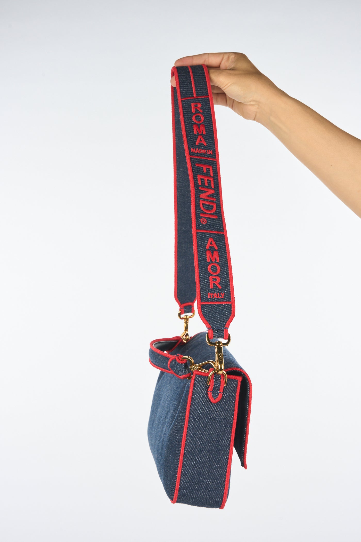 FENDI large baguette denim and red