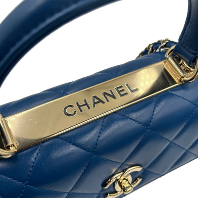 CHANEL Blue trendy handbag with light gold hardware brand new in box