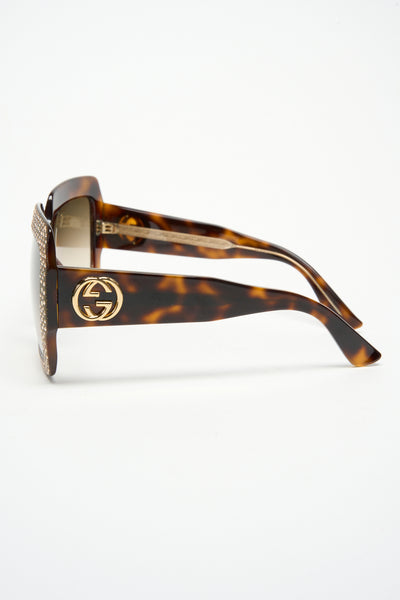 GUCCI crystals oversized gold GG logo sunglasses with case